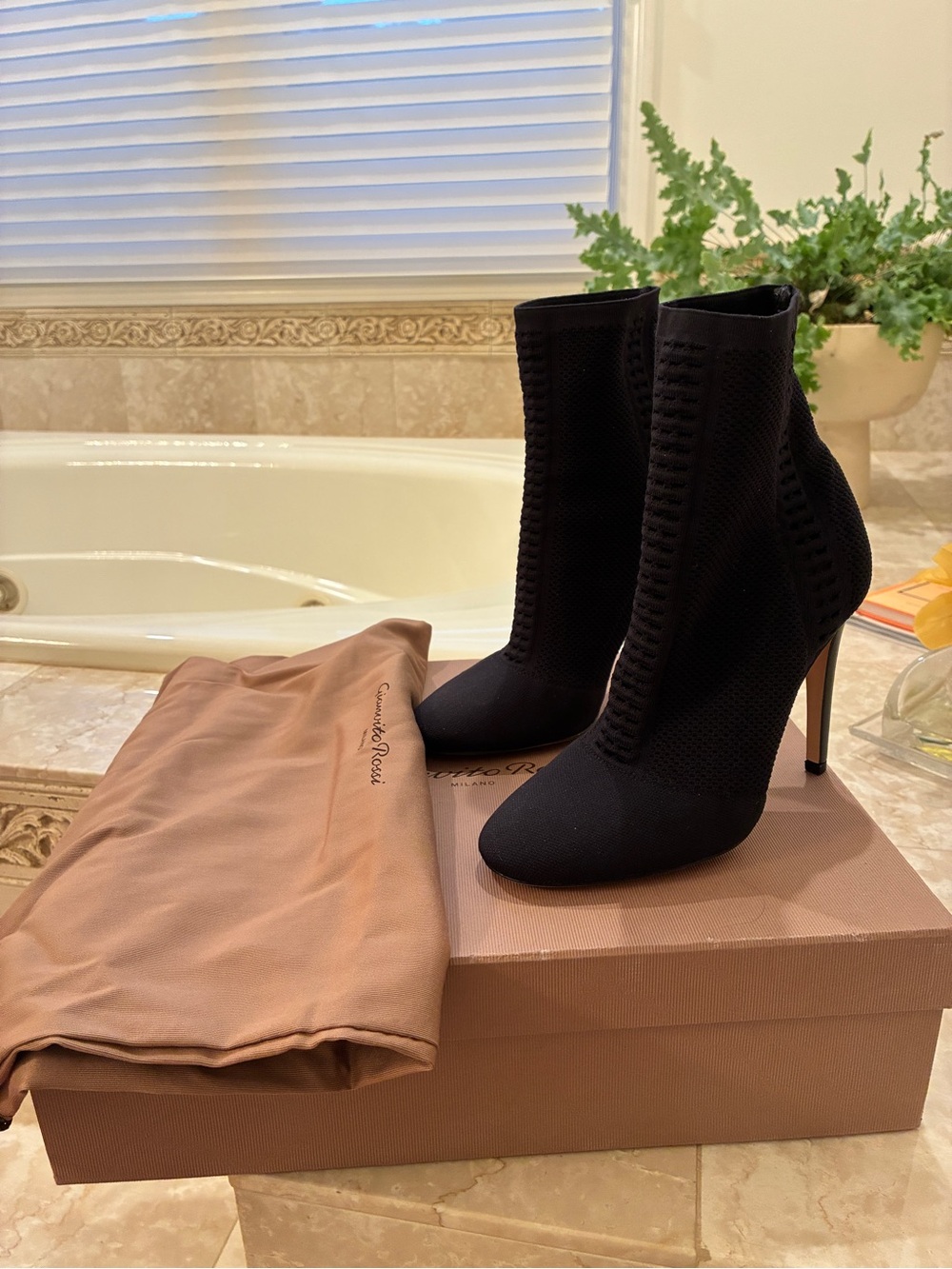 Gianvito Rossi Black Stretch-Knit Stiletto Ankle Boots